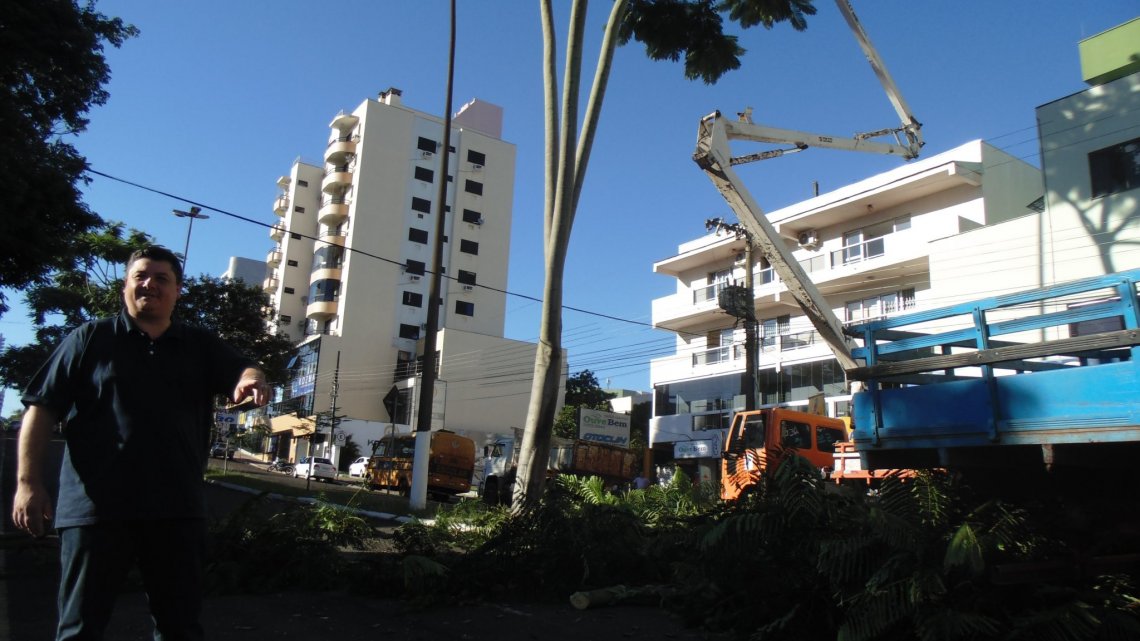 Vereador acompanha retirada de árvores do centro de Chapecó