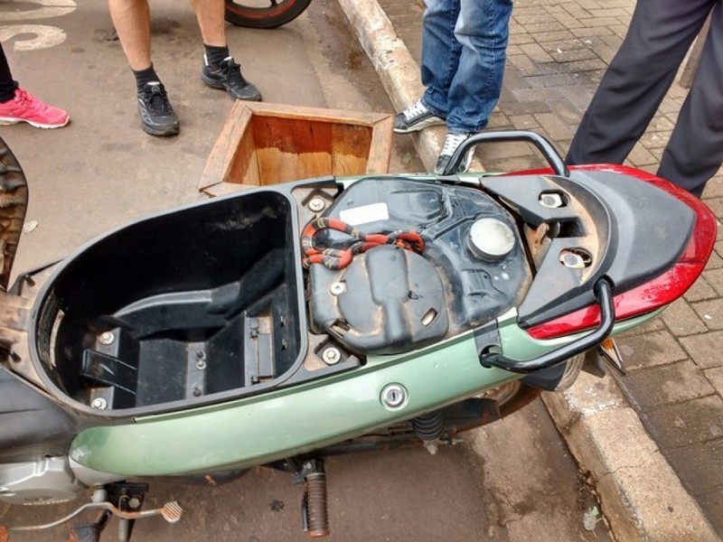 Mulher encontra cobra falsa coral escondida em moto em Maringá