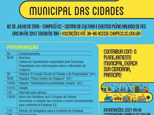Inscrições abertas: Concidade de Chapecó convida para a 6ª Conferência Municipal da Cidade