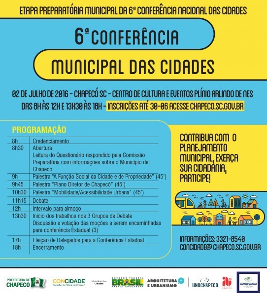 Inscrições abertas: Concidade de Chapecó convida para a 6ª Conferência Municipal da Cidade