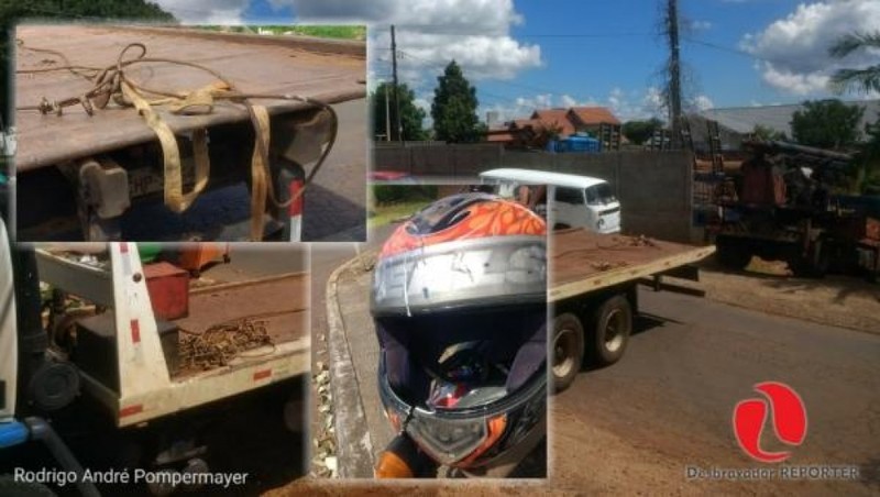 CHAPECÓ – Motociclista enrosca em cabo de aço de caminhão guincho