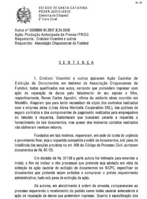 Justiça rejeita processo aberto por uma das vítimas do voo da Chapecoense