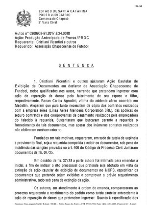 Justiça rejeita processo aberto por uma das vítimas do voo da Chapecoense