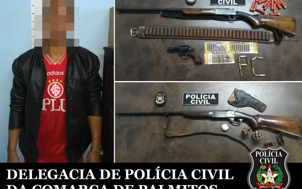 CAIBI – Polícia Civil de Caibi e Palmitos cumprem dois mandados de busca e apreensão e prendem uma pessoa por posse irregular de arma de fogo