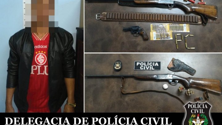 CAIBI – Polícia Civil de Caibi e Palmitos cumprem dois mandados de busca e apreensão e prendem uma pessoa por posse irregular de arma de fogo