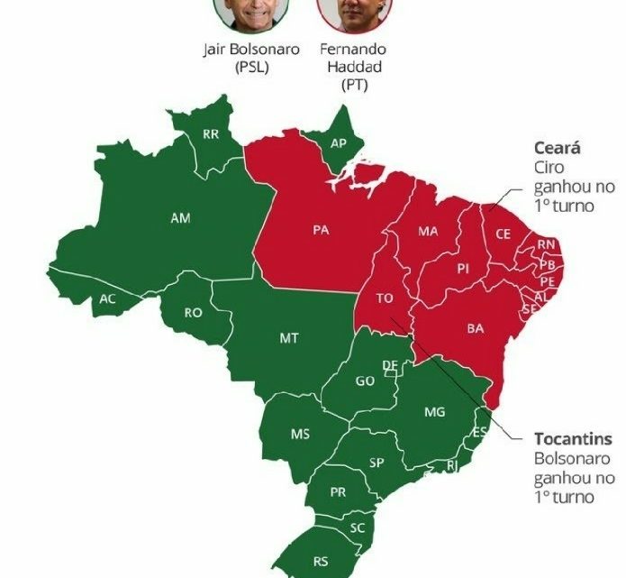 Bolsonaro vence em 16 estados, Haddad em 11