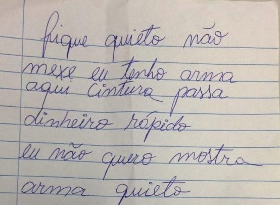 Surdo-mudo tenta assaltar posto de combustíveis com bilhete