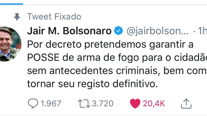 Bolsonaro anuncia decreto para facilitar posse de arma a quem não tem antecedente criminal