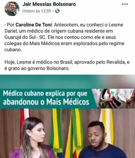 Depoimento de médico de Guarujá do Sul repercute nas redes sociais do presidente Bolsonaro