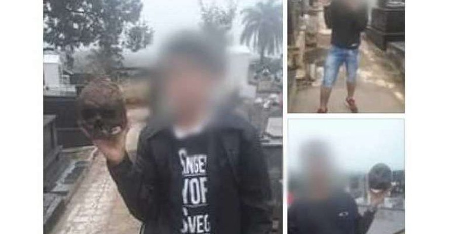 Jovens são presos após violarem túmulo para tirar selfies com crânio