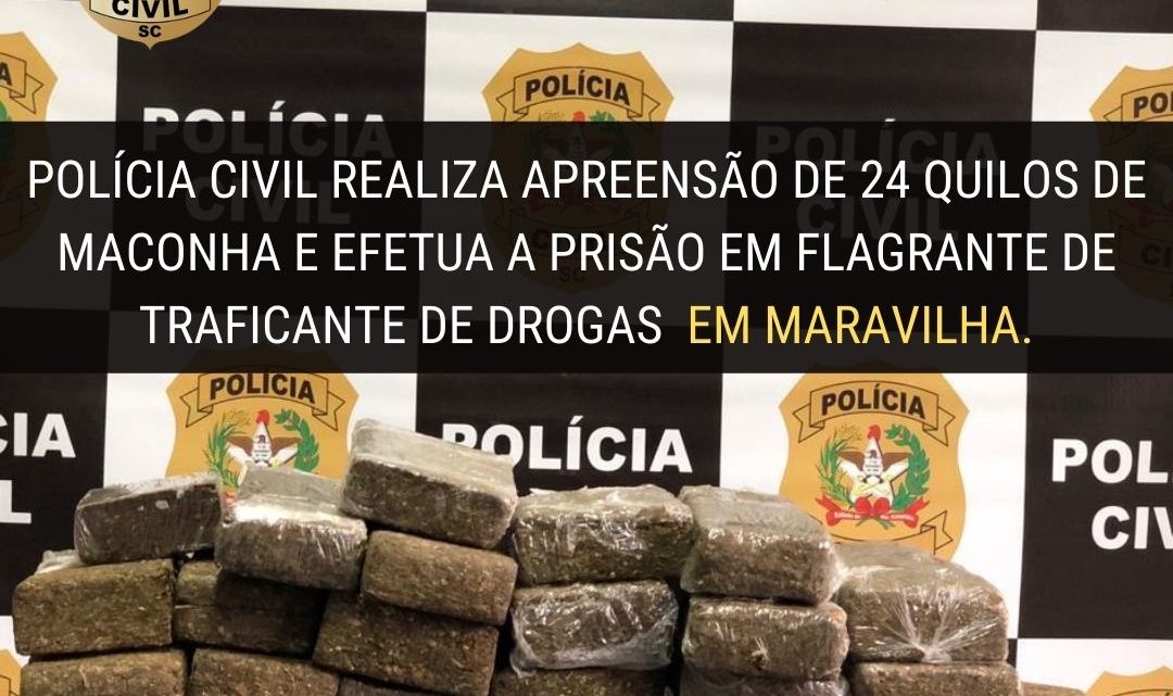 Polícia Civil apreende 24kg de maconha e prende em flagrante traficante de drogas em Maravilha