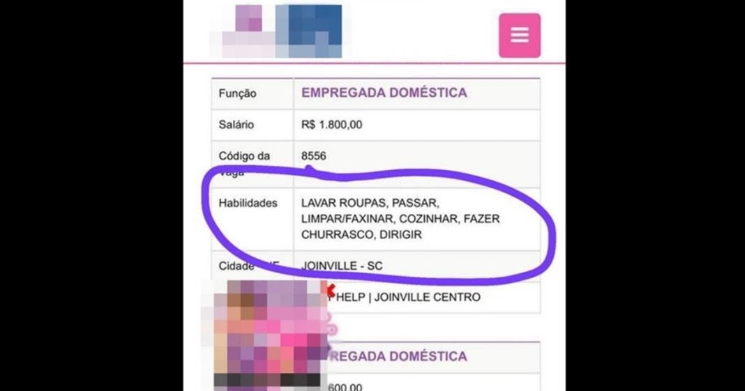 Vaga para empregada doméstica exige “fazer churrasco” e viraliza em SC