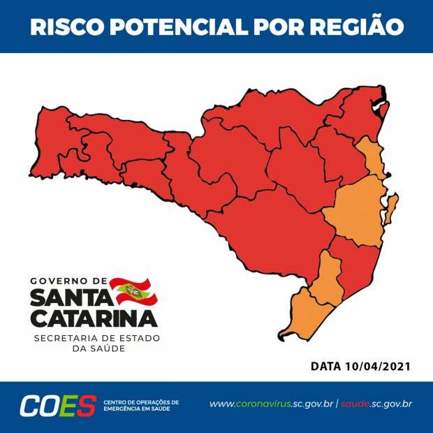 Matriz de Risco aponta quatro regiões em estado grave e 12 em nível gravíssimo em SC