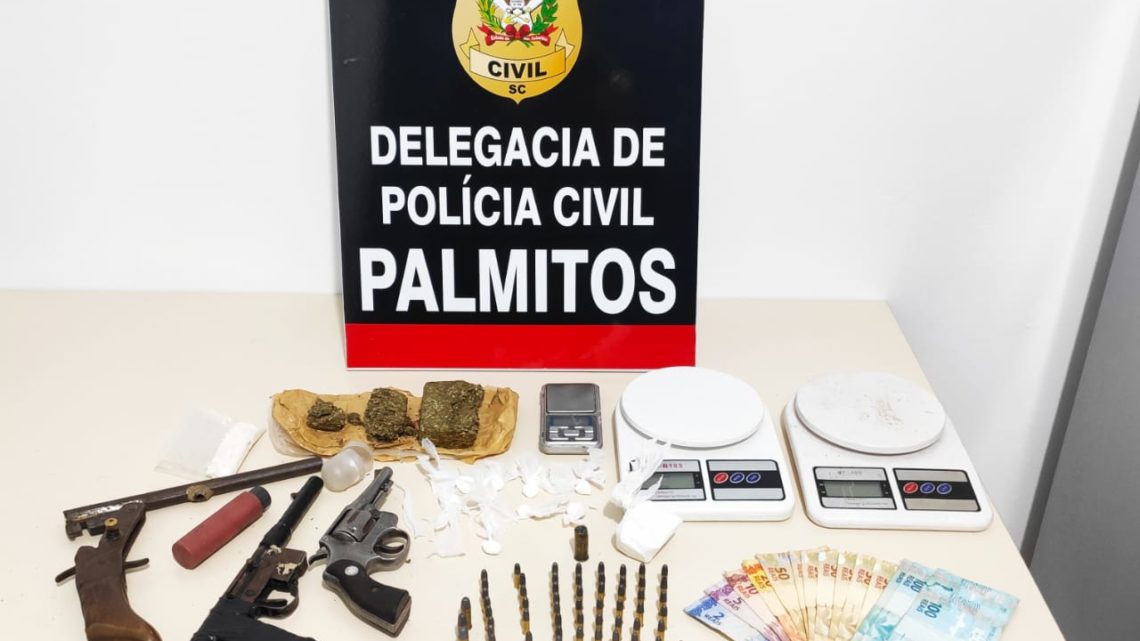 Polícia Civil apreende maconha, cocaína, três armas de fogo, munições e prende dois indivíduos em Palmitos