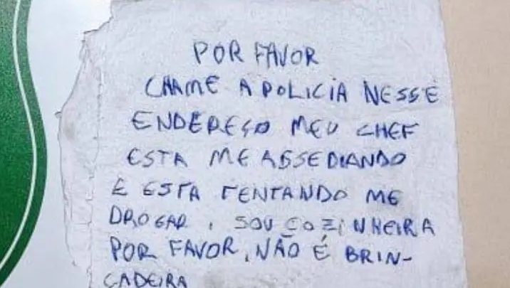 Mulher pede socorro em guardanapo após ser assediada pelo chefe em Chapecó