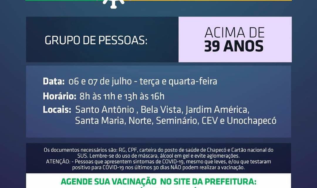 Chapecó abrirá agendamento para trabalhadores da indústria, construção civil e maiores de 39 anos