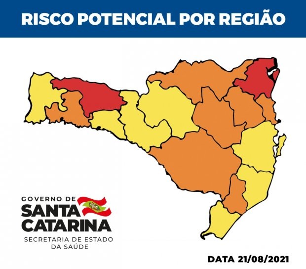 Estado de SC tem sete regiões em risco alto, sete em grave e duas em gravíssimo