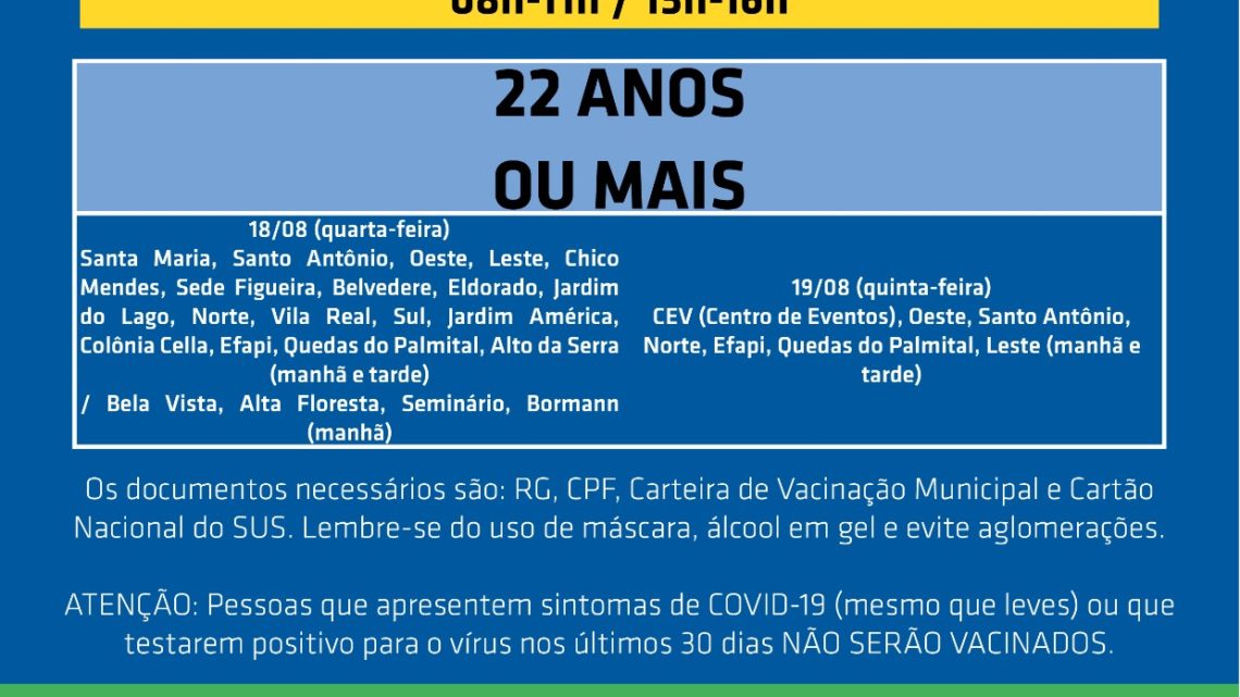 Chapecó abre agendamento para 22 anos ou mais; indústria reabre para 18 ou mais