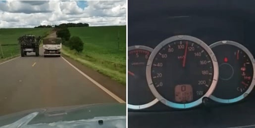 Vídeo mostra pulverizador agrícola realizando ultrapassagem a 110 km/h