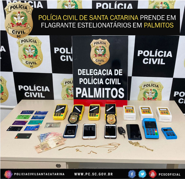 Polícia Civil de Palmitos prende em flagrante suspeitos da prática do crime de estelionato