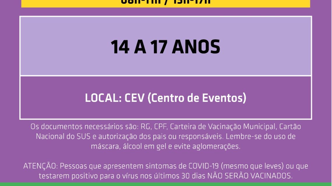 Prefeitura de Chapecó abre vacinação de 14 a 17 anos