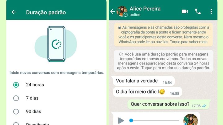 WhatsApp permite usar mensagens que desaparecem como padrão em novas conversas