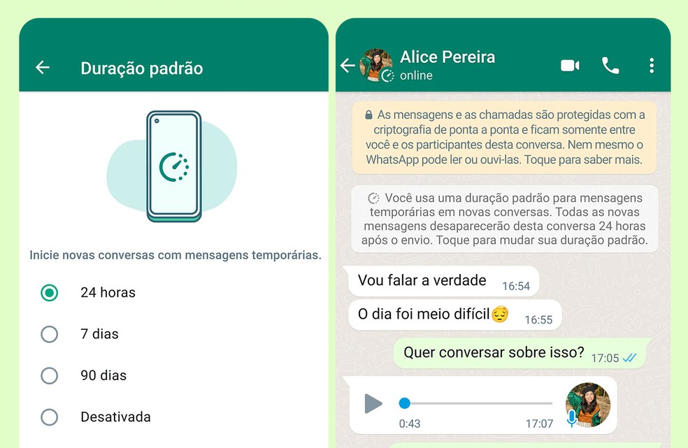 WhatsApp permite usar mensagens que desaparecem como padrão em novas conversas