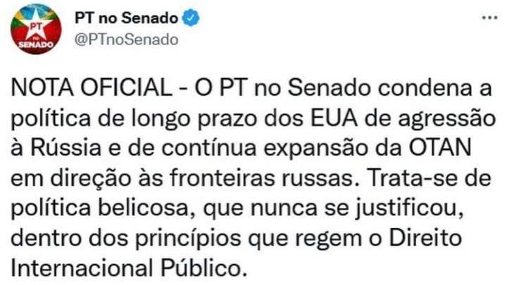 PT faz post sobre ‘agressão dos EUA à Rússia’ e apaga logo em seguida