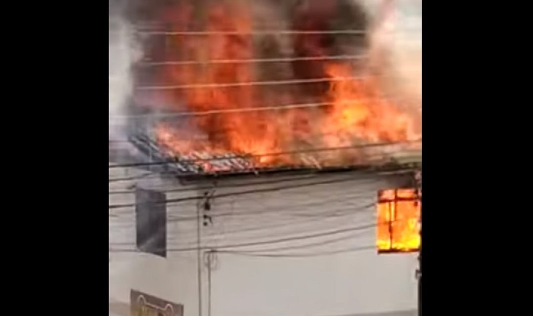 Vídeo: incêndio de grandes proporções destrói pet shop e residência no Oeste de SC