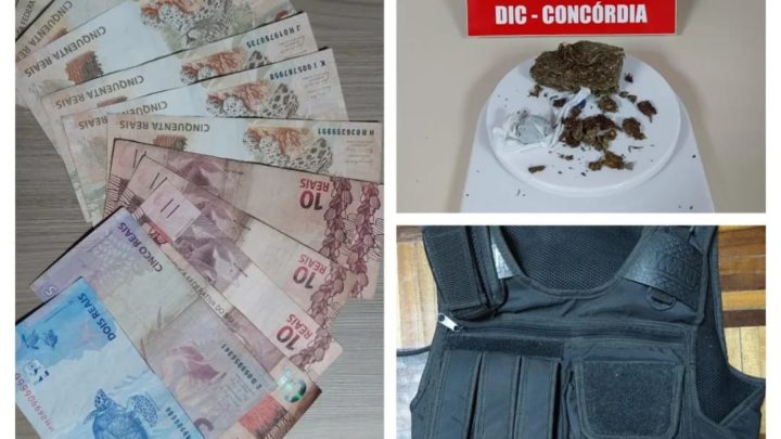 Vídeos: Polícia Civil apreende drogas, colete balístico, dinheiro e prende um suspeito em Concórdia