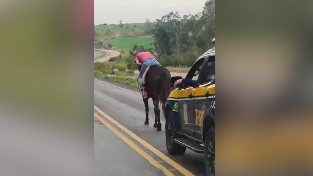 Vídeo: PRF escolta homem montado em cavalo na BR 163