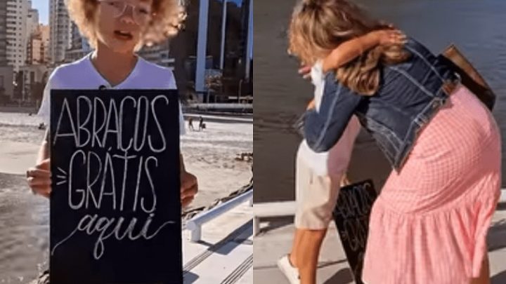 Menino realiza “abraço grátis” em BC e ato nobre viraliza na web