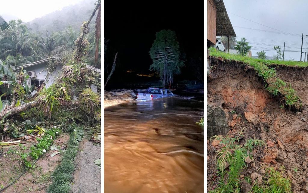 Chuva intensa em SC causa estragos em 4 regiões; Defesa Civil mantém alerta máximo