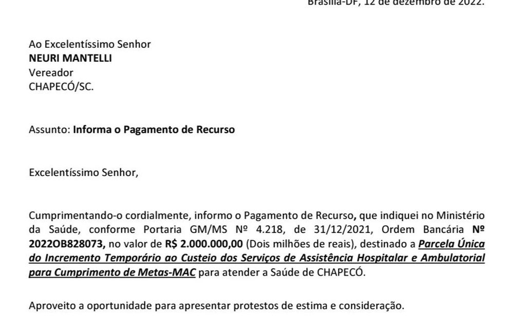 Governador eleito Jorginho Mello atende pedido de vereador e encaminha R$ 2 milhões para saúde em Chapecó