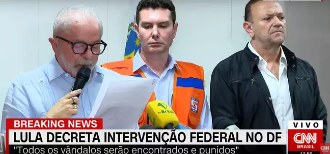 Lula decreta intervenção federal no DF após atos terroristas em Brasília