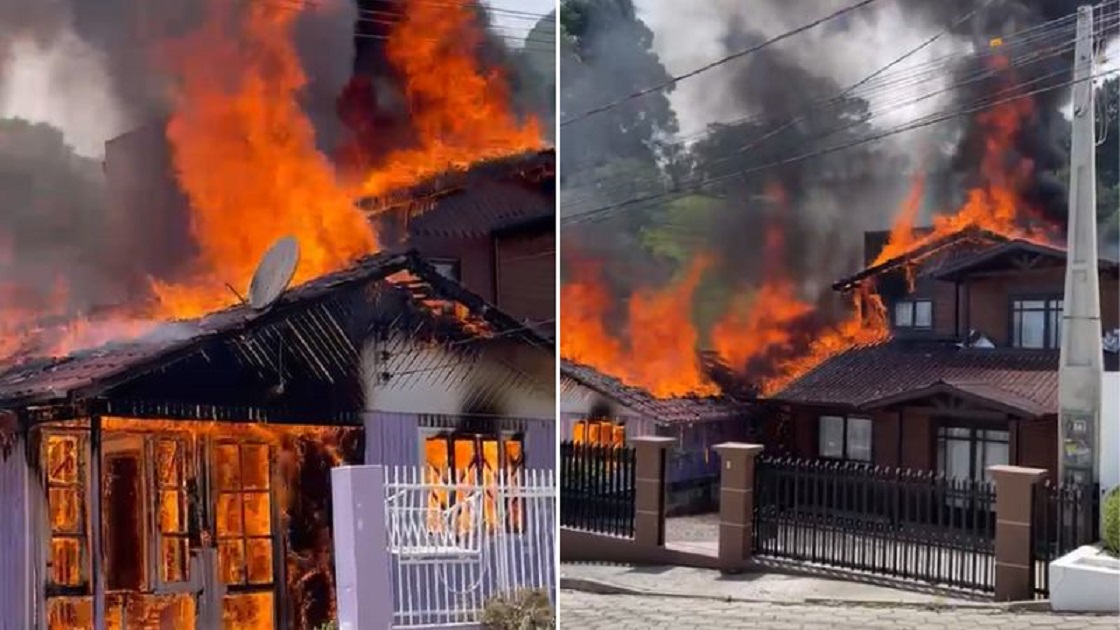 Imagens: casas são tomadas pelas chamas durante incêndio em SC
