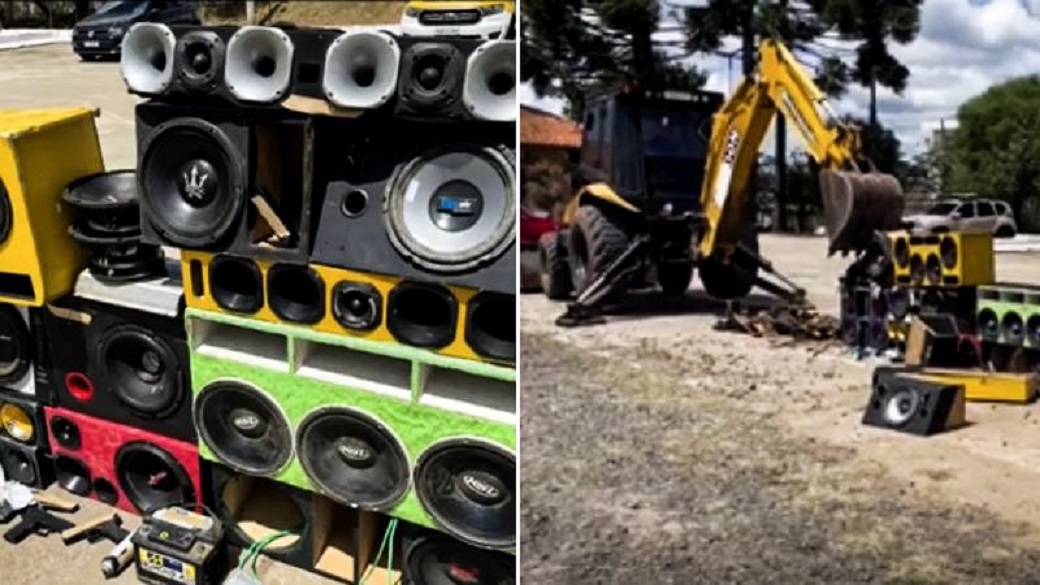 Vídeo: Polícia Militar destrói equipamentos de som apreendidos em SC
