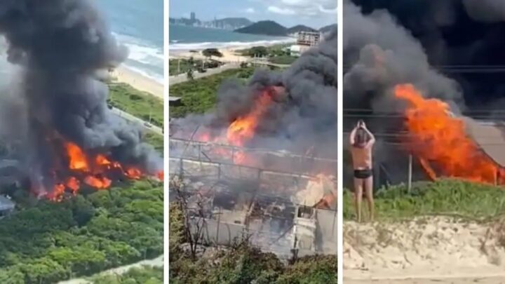 Vídeos: Clube Beach Warung é destruído por incêndio na Praia Brava em SC