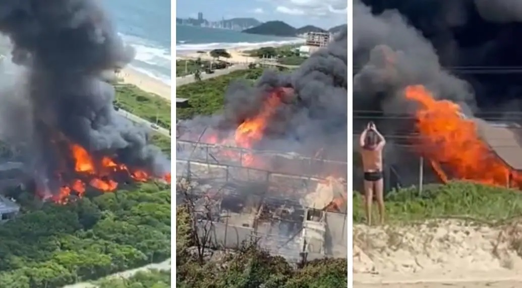 Vídeos: Clube Beach Warung é destruído por incêndio na Praia Brava em SC