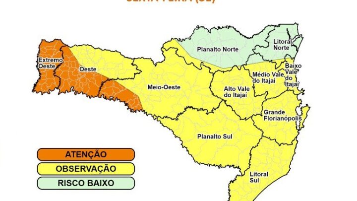 Avanço de frente fria e ciclone extratropical geram alerta para o Oeste do estado