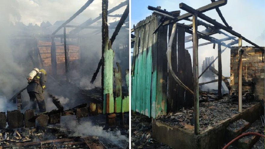 Casa é completamente destruída pelas chamas durante incêndio no Oeste de SC Casa é completamente destruída pelas chamas durante incêndio no Oeste de SC