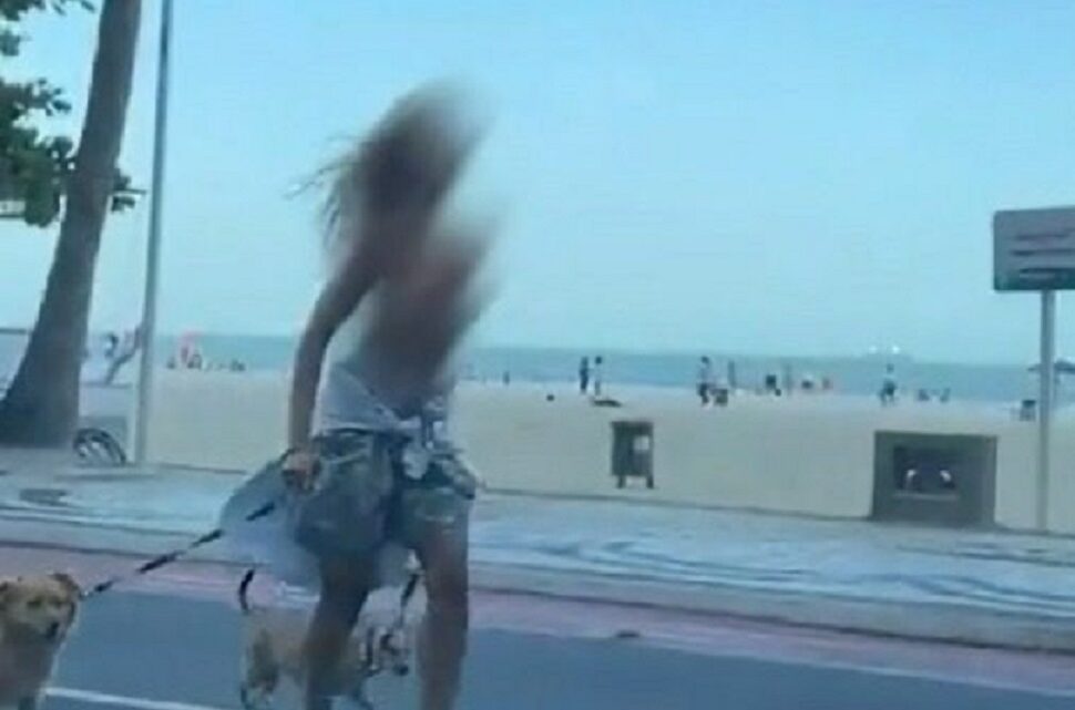 Mulher faz topless durante passeio com cachorros e acaba detida em BC