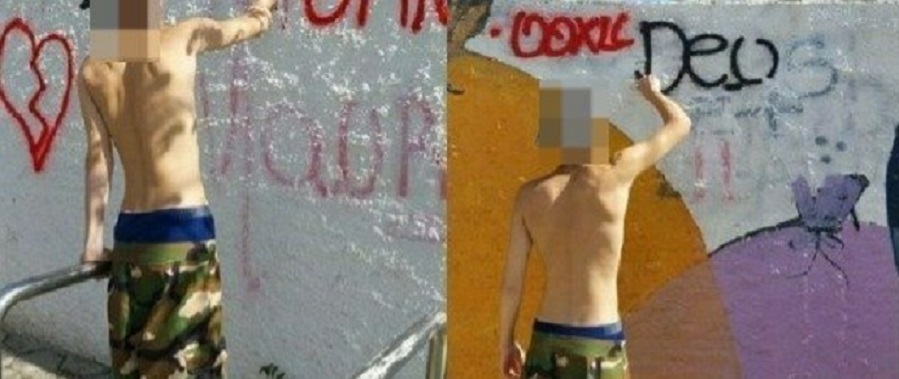 Mãe faz filho pintar pichações em praça após denúncia de vandalismo