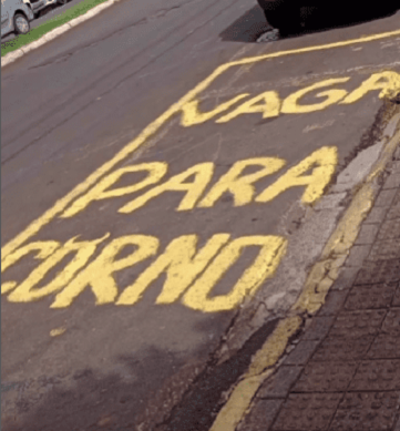 “Vaga para corno”: sinalização inusitada tenta evitar carros em Chapecó