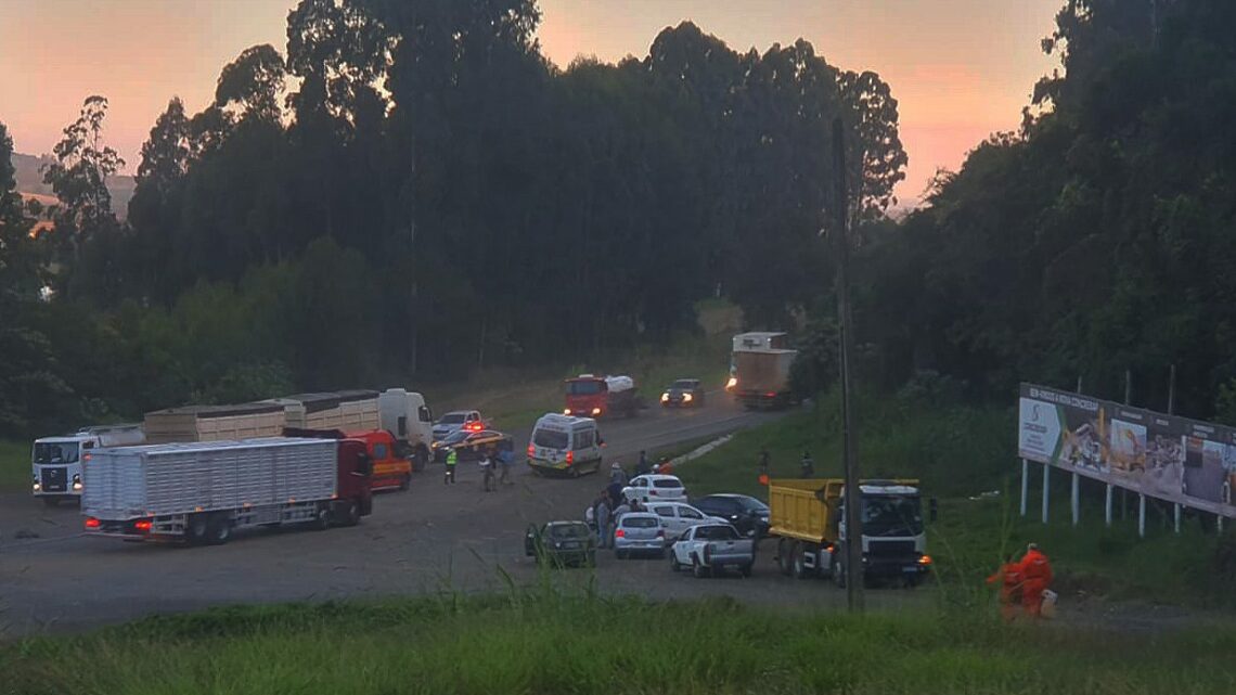 Idoso que pilotava moto morre após bater contra caminhão na BR-282