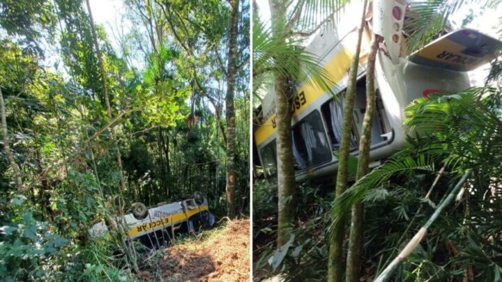 Micro-ônibus que transportava crianças para a escola sai da pista