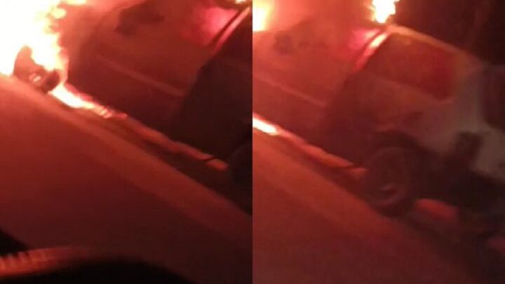 Vídeo flagra veículo pegando fogo às margens da BR-470 em SC