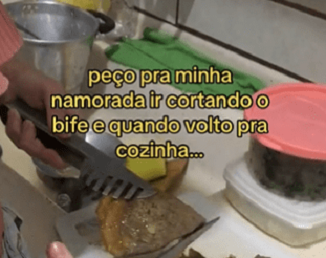 Será que funciona? Namorada corta bife com utensílio inusitado e viraliza