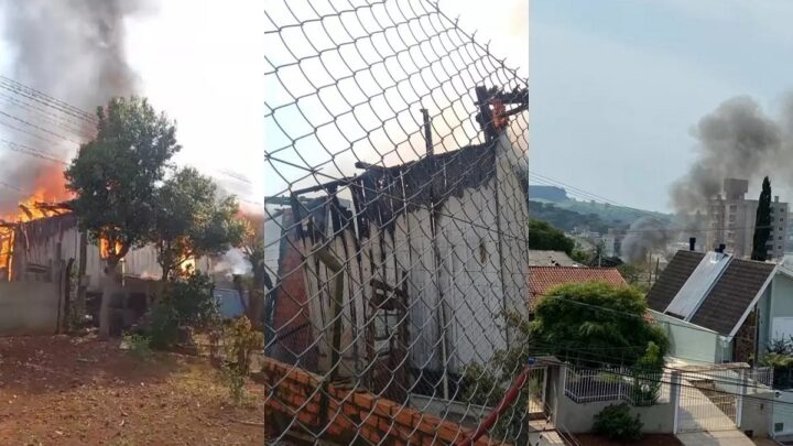 Imagens: casa é completamente destruída pelo fogo em Chapecó