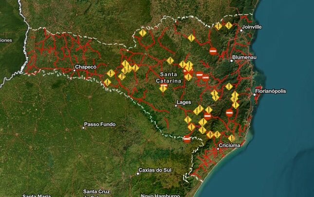 Chuvas em SC: mapa digital mostra a situação das rodovias estaduais em tempo real